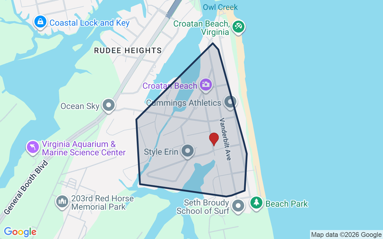 Map of Croatan Beach with neighborhood boundary
