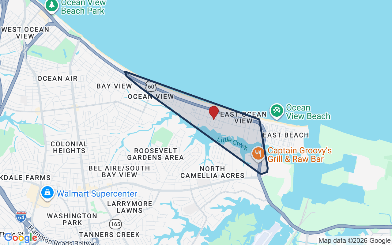 Map of East Ocean View with neighborhood boundary