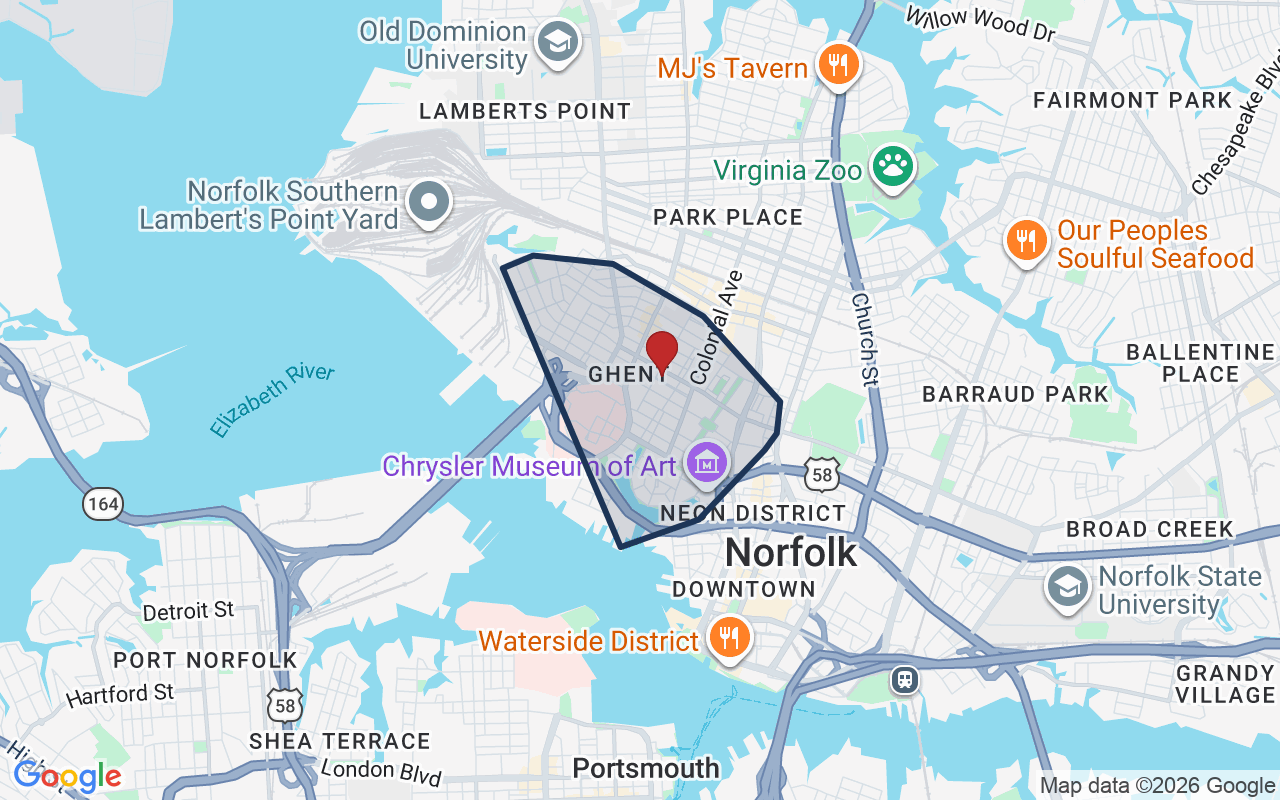 Map of Ghent with neighborhood boundary