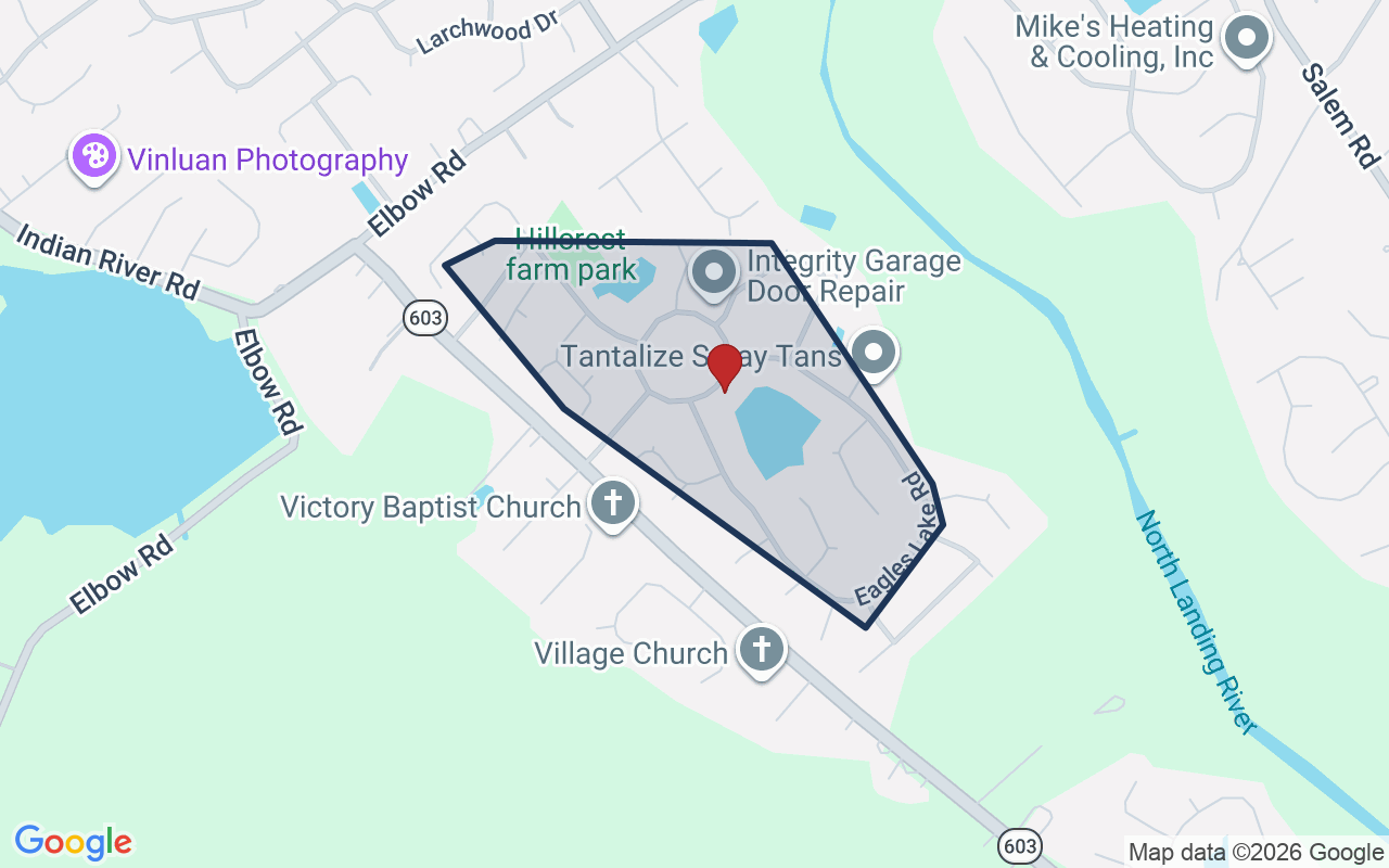 Map of Hillcrest Farms with neighborhood boundary