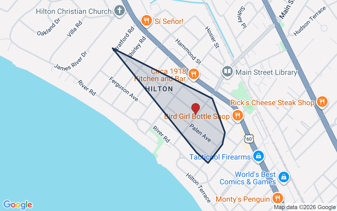 Map of Hilton Village with neighborhood boundary