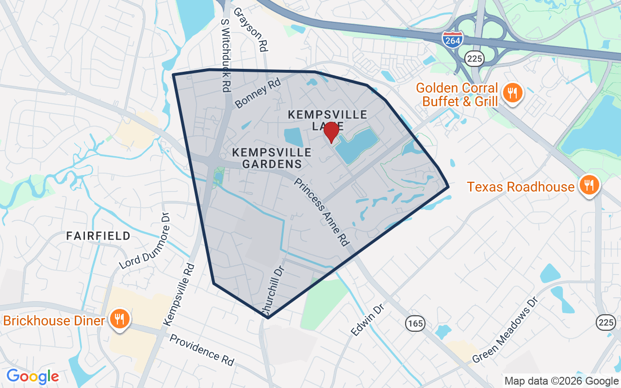 Map of Kempsville with neighborhood boundary