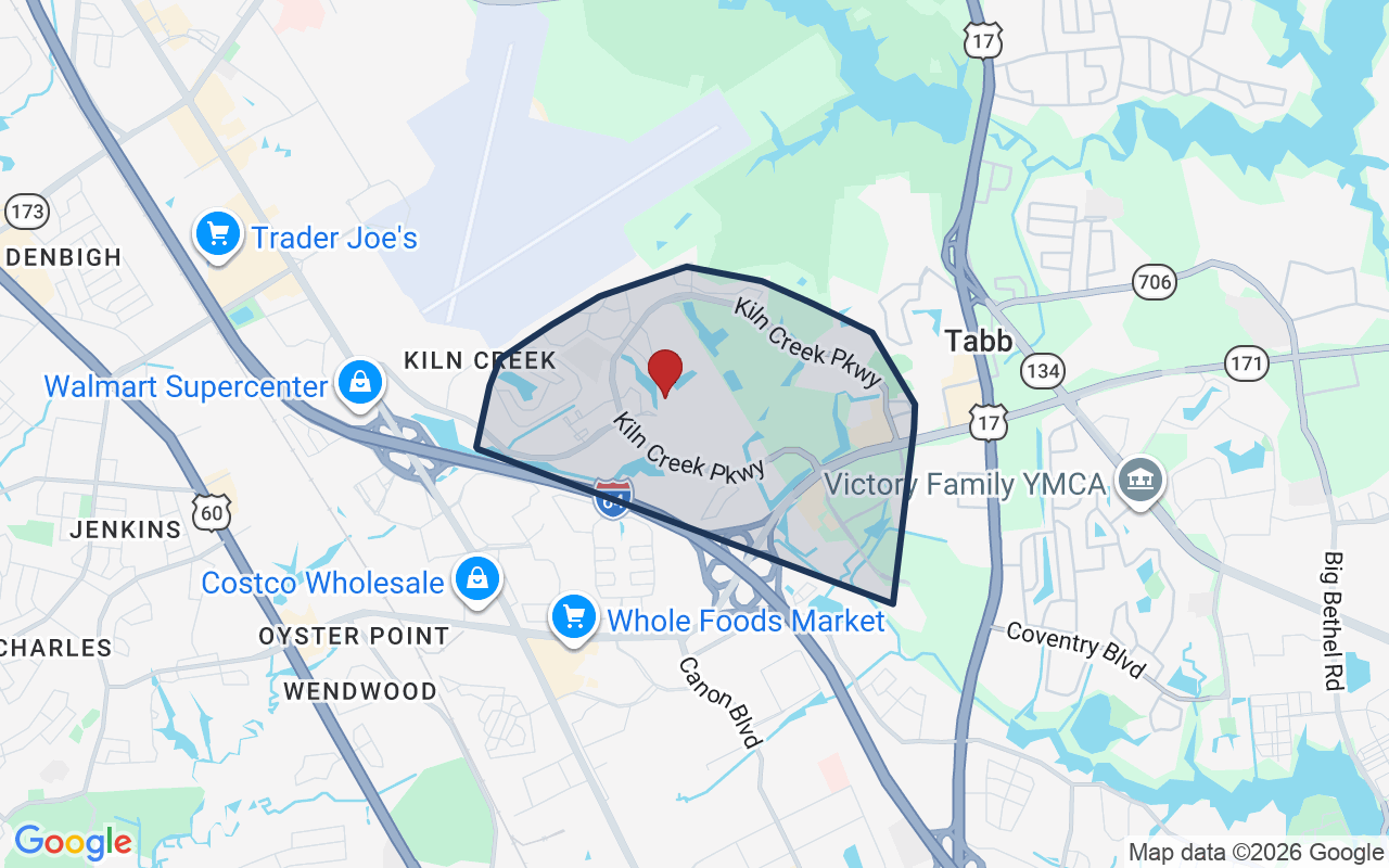 Map of Kiln Creek with neighborhood boundary