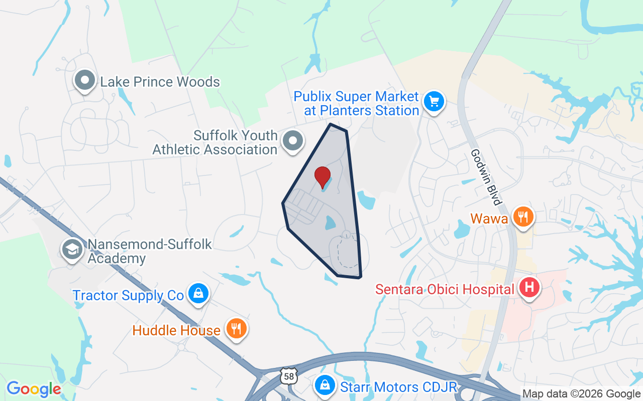 Map of Kings Fork with neighborhood boundary