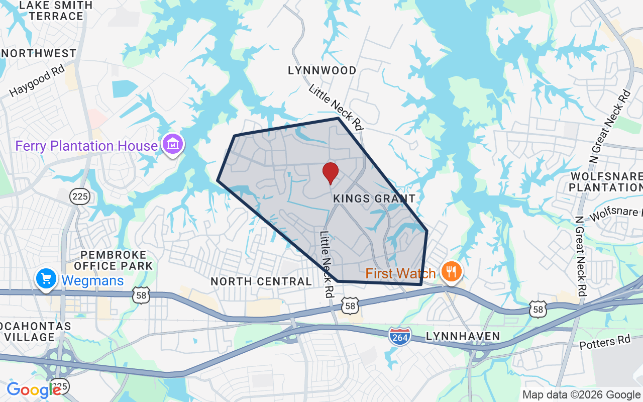 Map of Kings Grant with neighborhood boundary