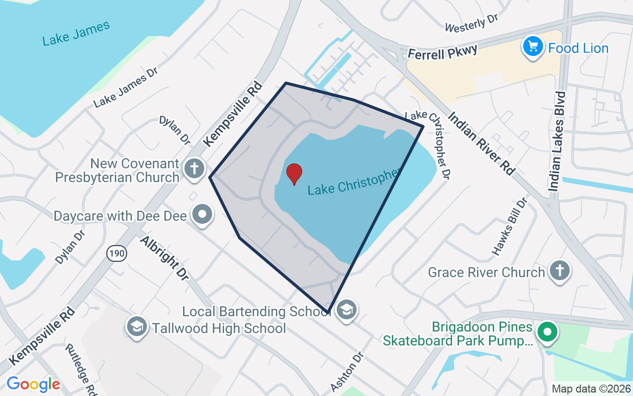 Map of Lake Christopher with neighborhood boundary