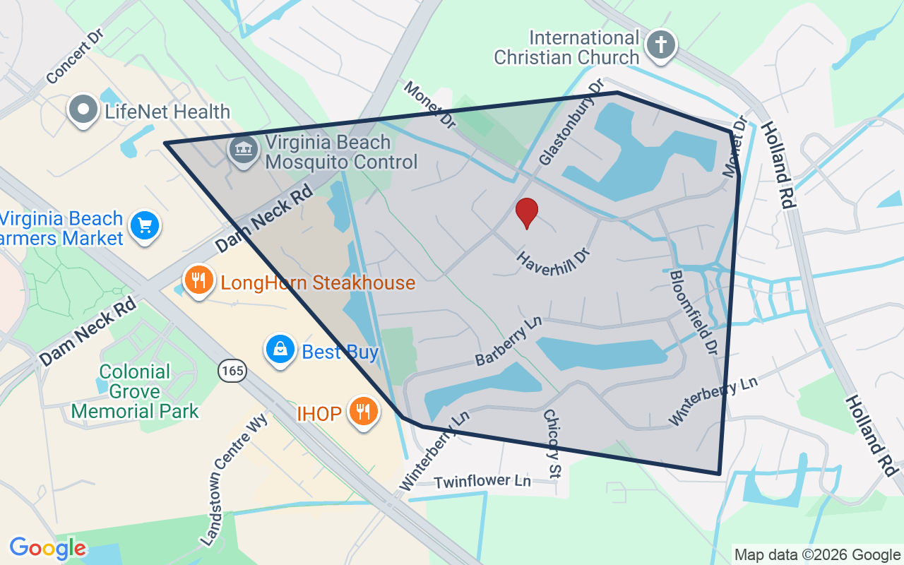 Map of Landstown Lakes with neighborhood boundary