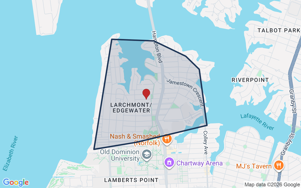 Map of Larchmont with neighborhood boundary