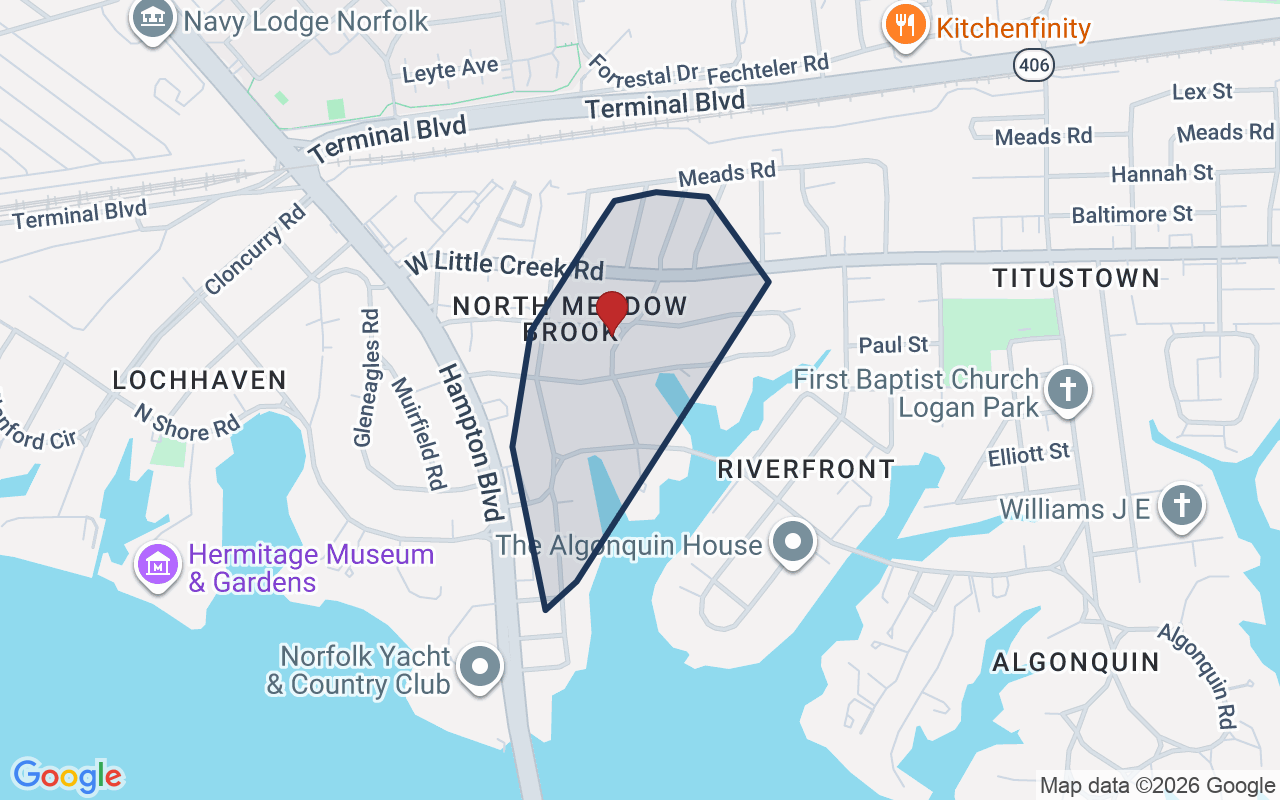 Map of Meadowbrook with neighborhood boundary