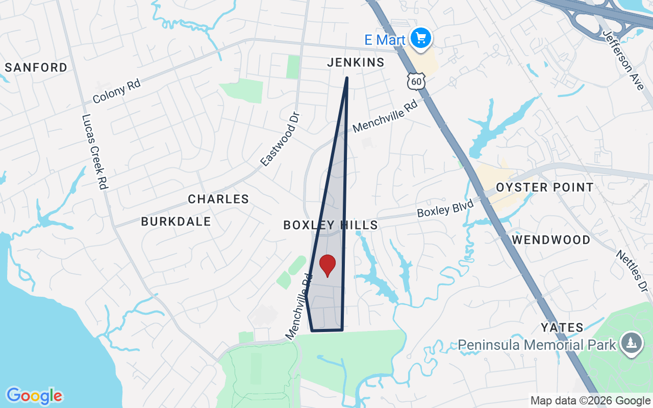 Map of Menchville with neighborhood boundary