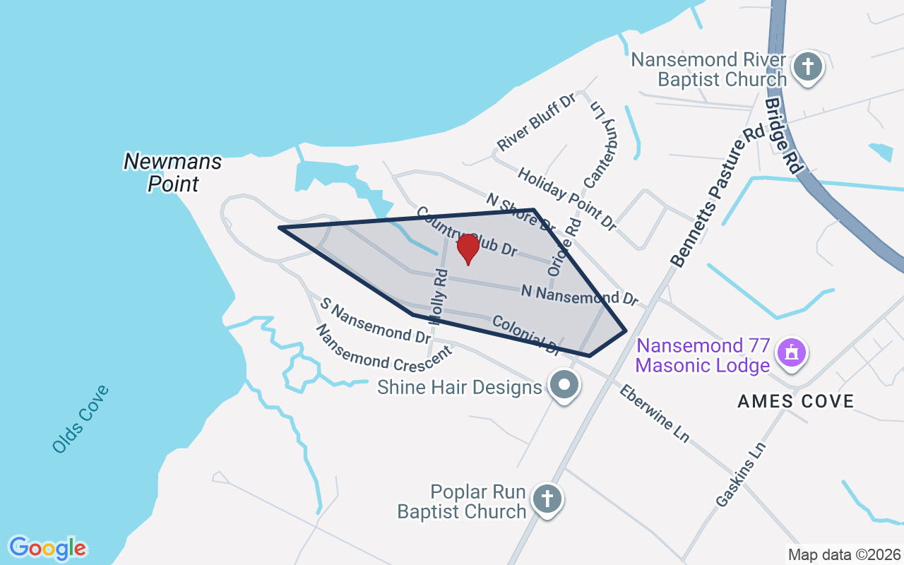 Map of Nansemond Shores with neighborhood boundary