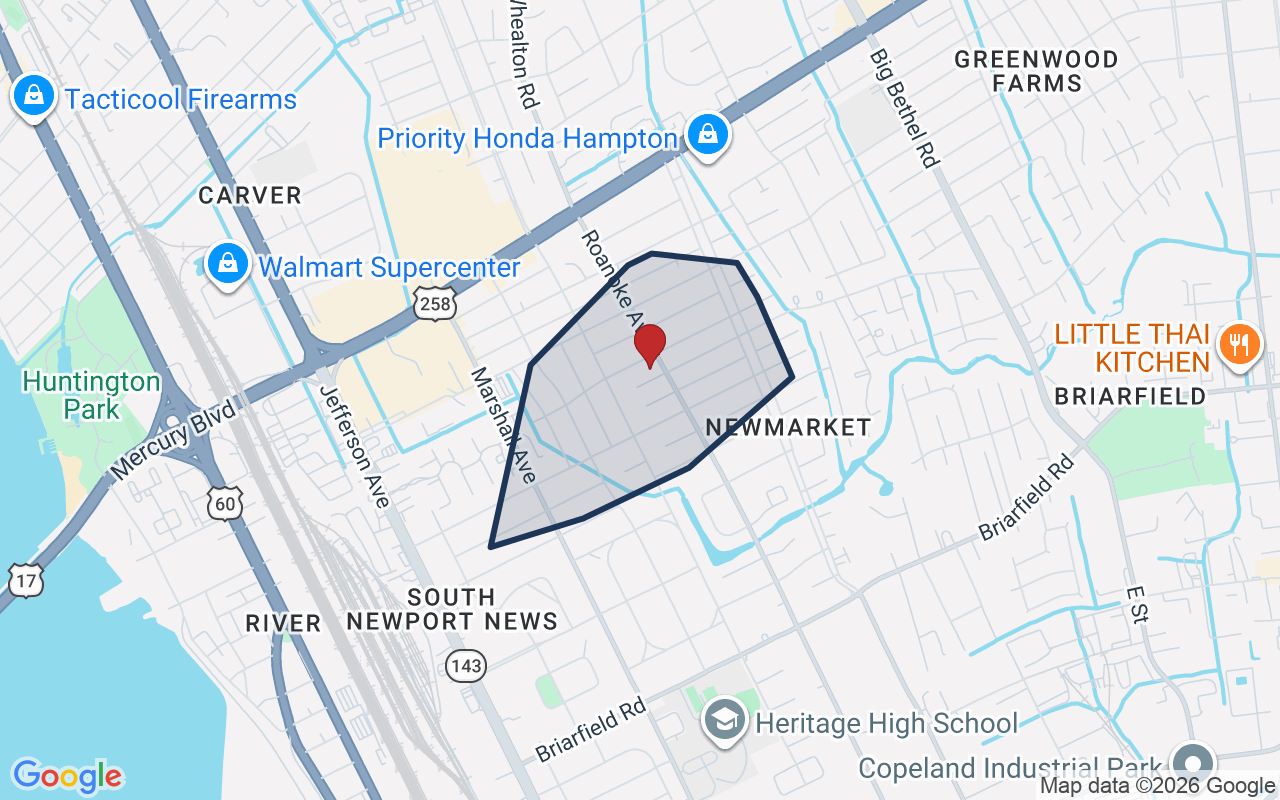 Map of Newmarket Village with neighborhood boundary
