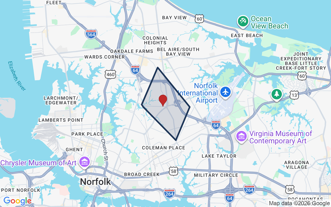 Map of Norview with neighborhood boundary