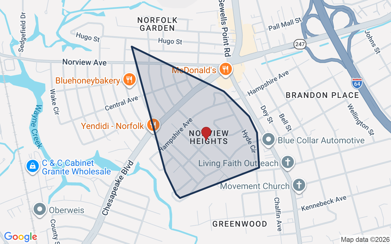 Map of Norview Heights with neighborhood boundary
