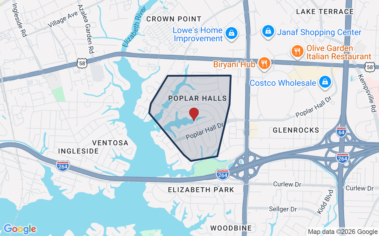 Map of Poplar Halls with neighborhood boundary