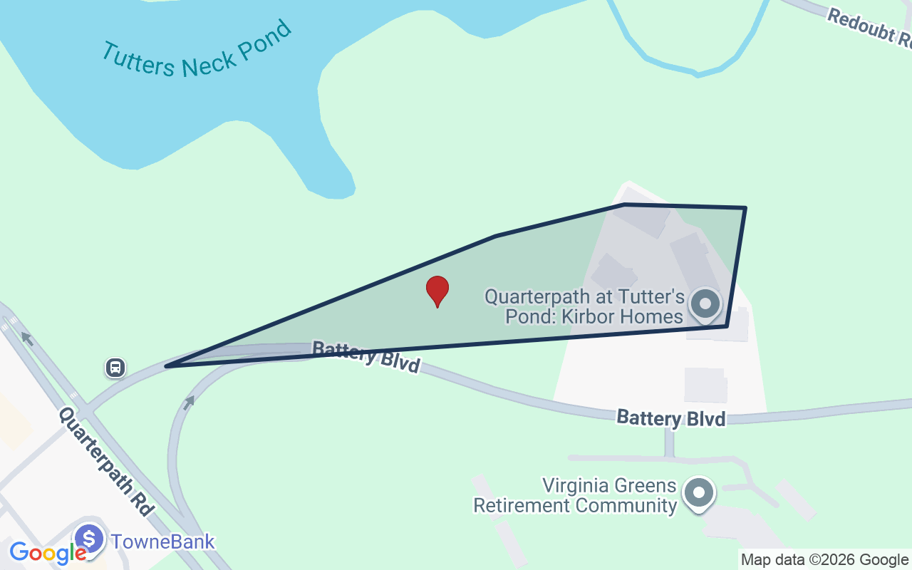 Map of Quarterpath at Tutters Pond with neighborhood boundary