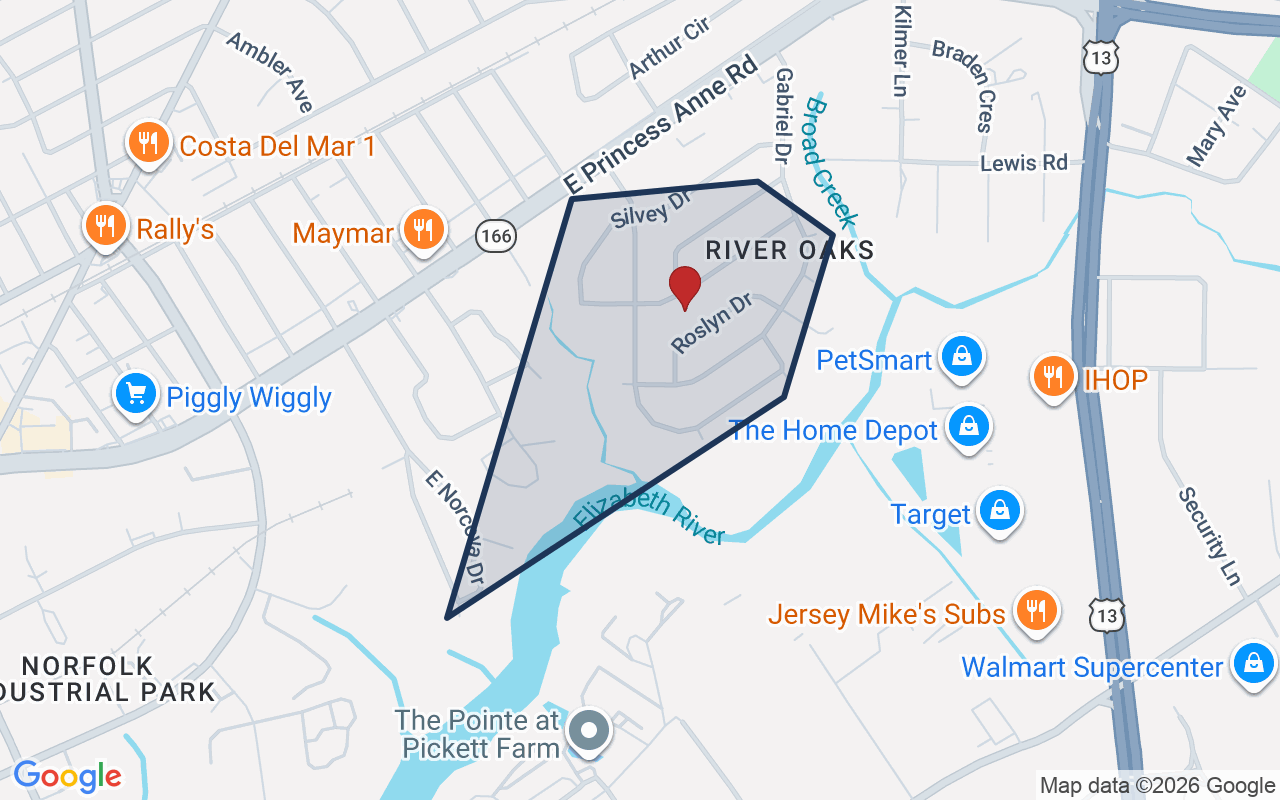 Map of River Oaks with neighborhood boundary