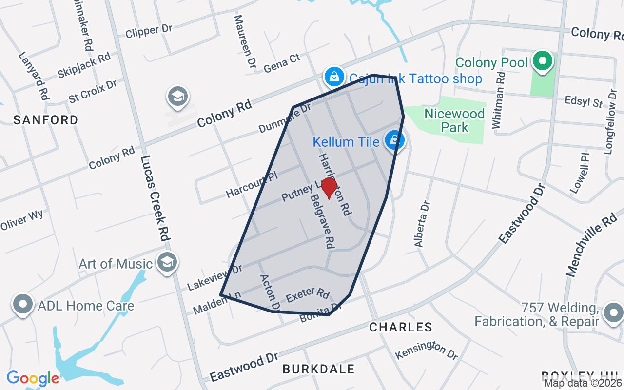 Map of Runnymede with neighborhood boundary