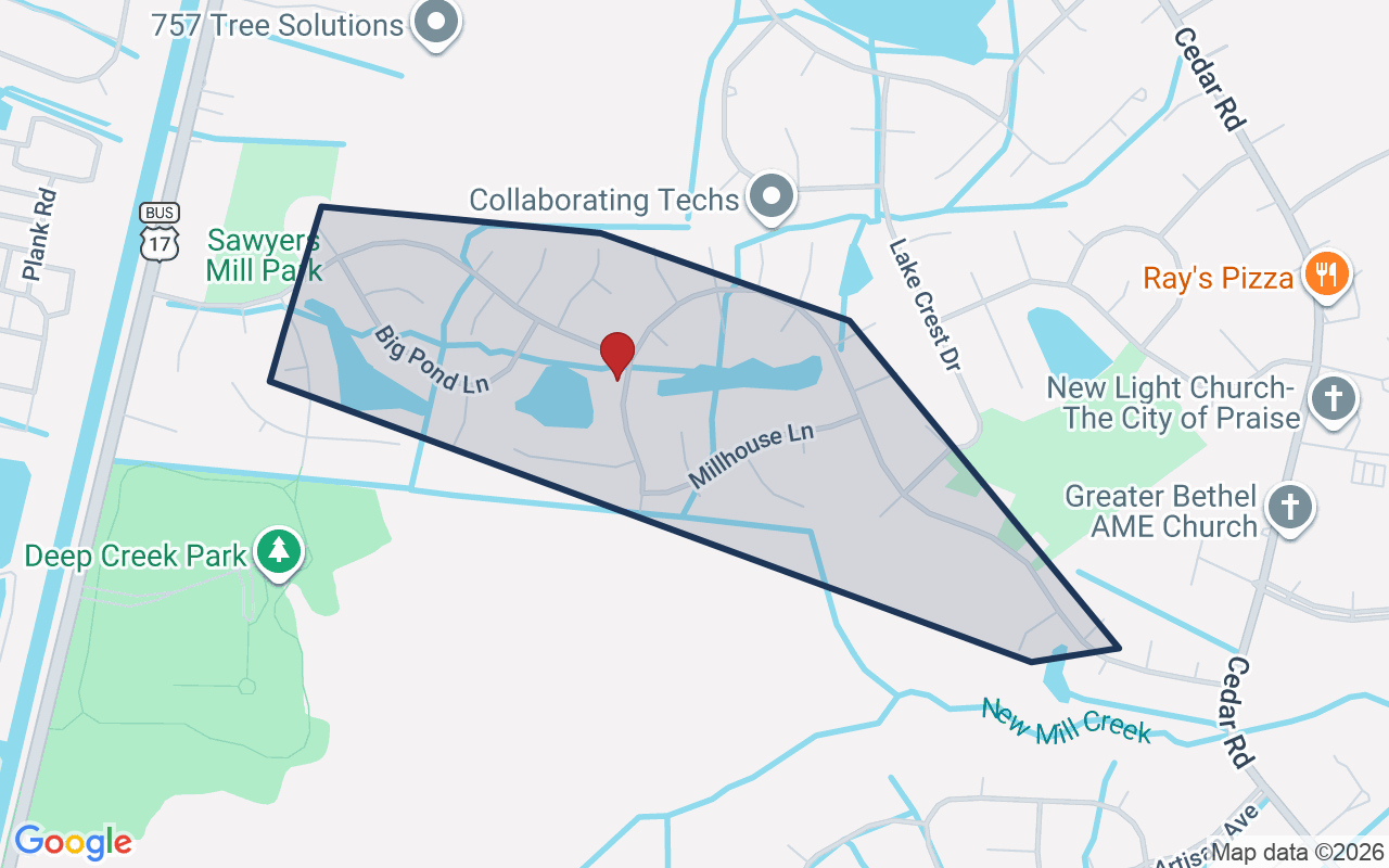 Map of Sawyers Mill with neighborhood boundary