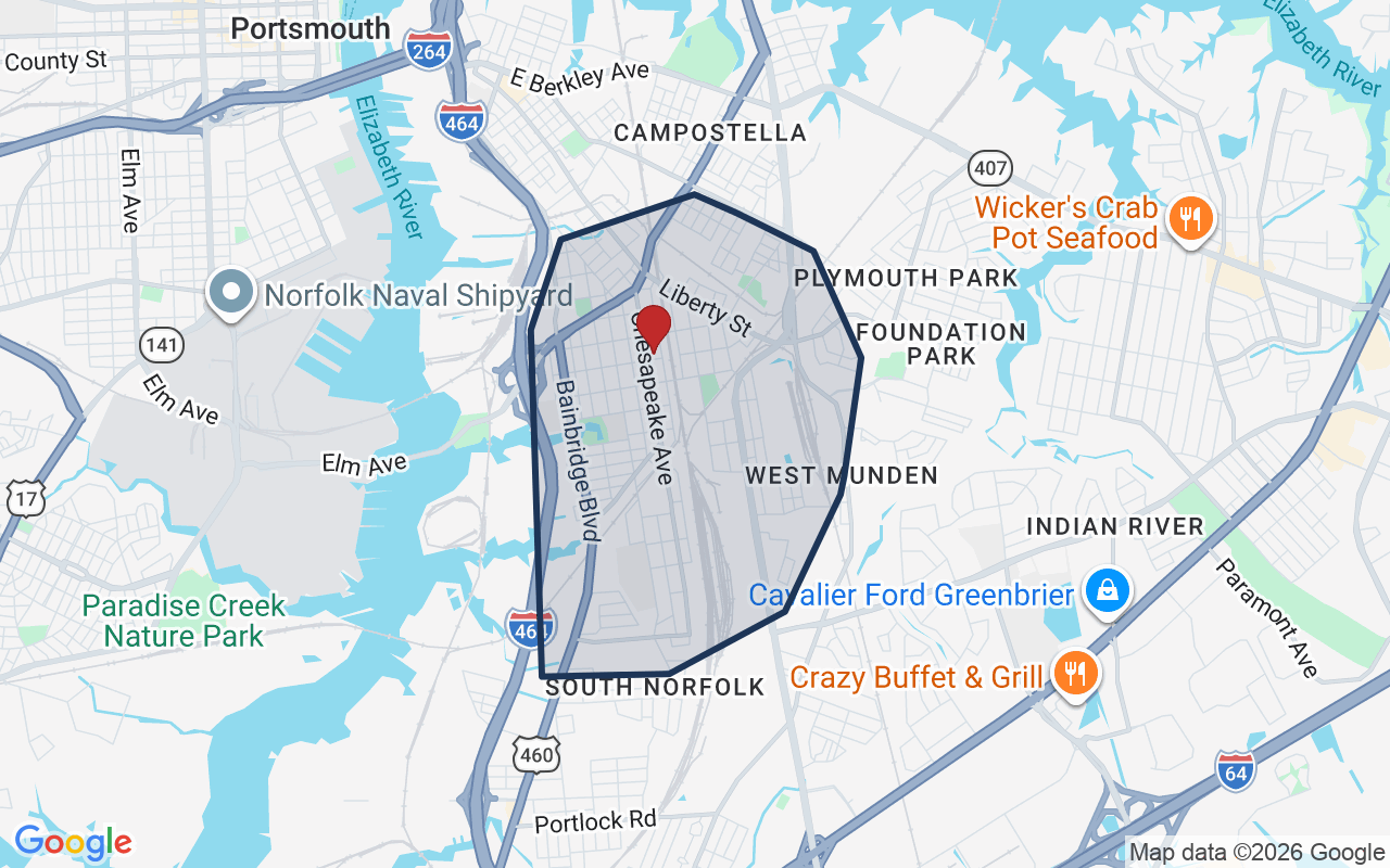 Map of South Norfolk with neighborhood boundary