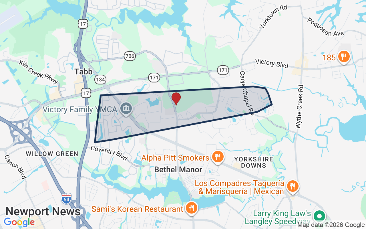 Map of Tabb with neighborhood boundary