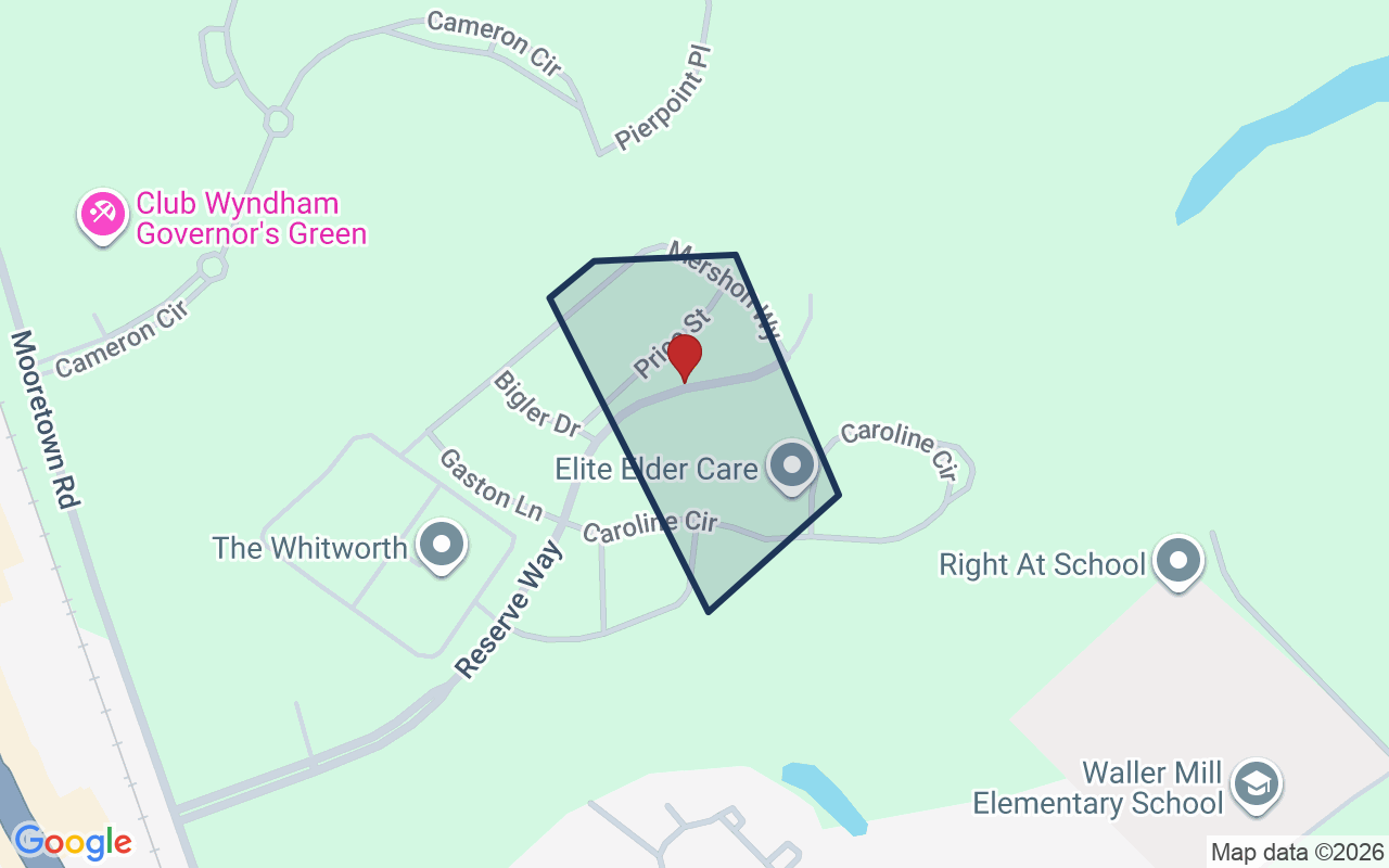 Map of The Reserve at Williamsburg with neighborhood boundary