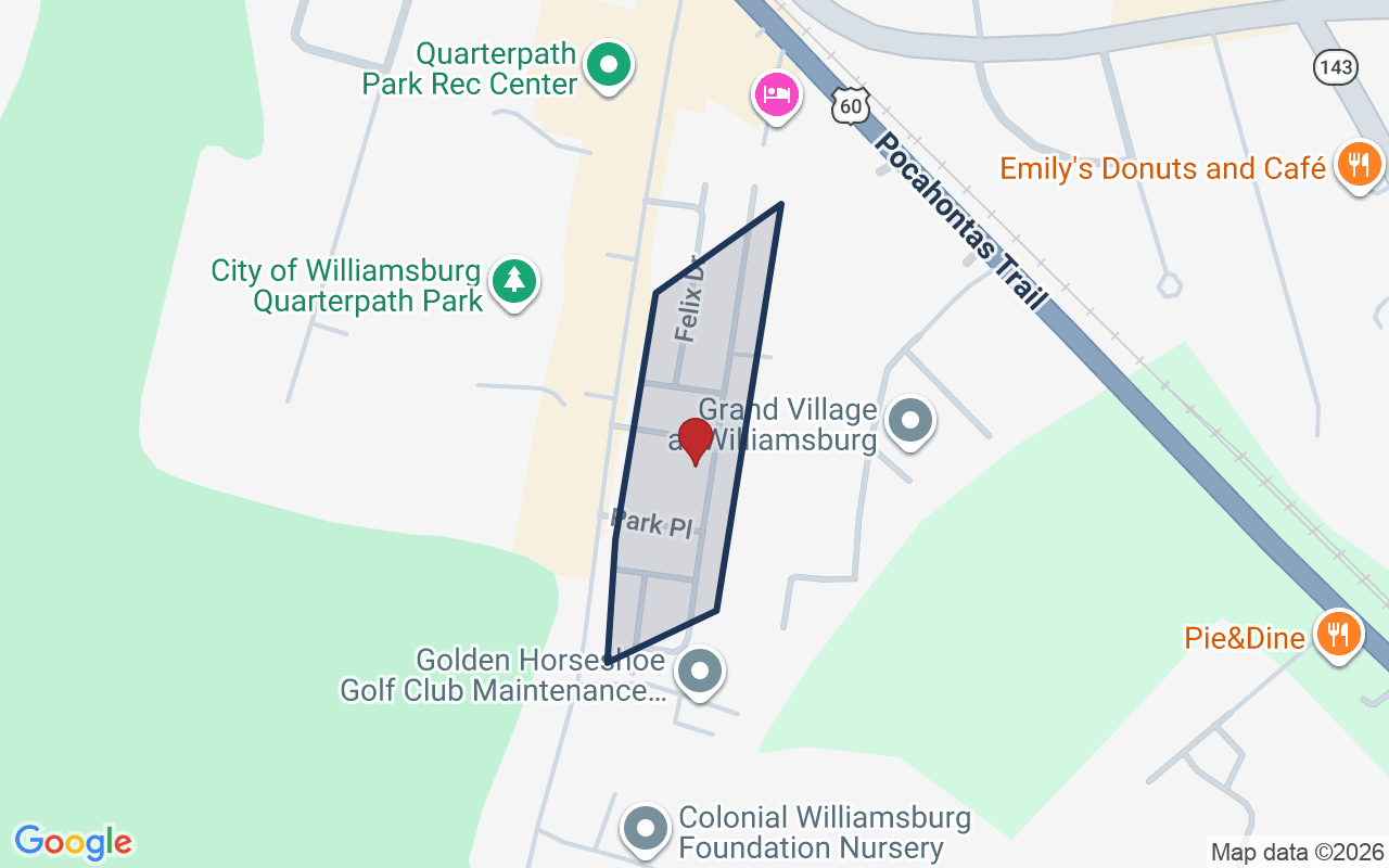 Map of The Village at Quarterpath with neighborhood boundary
