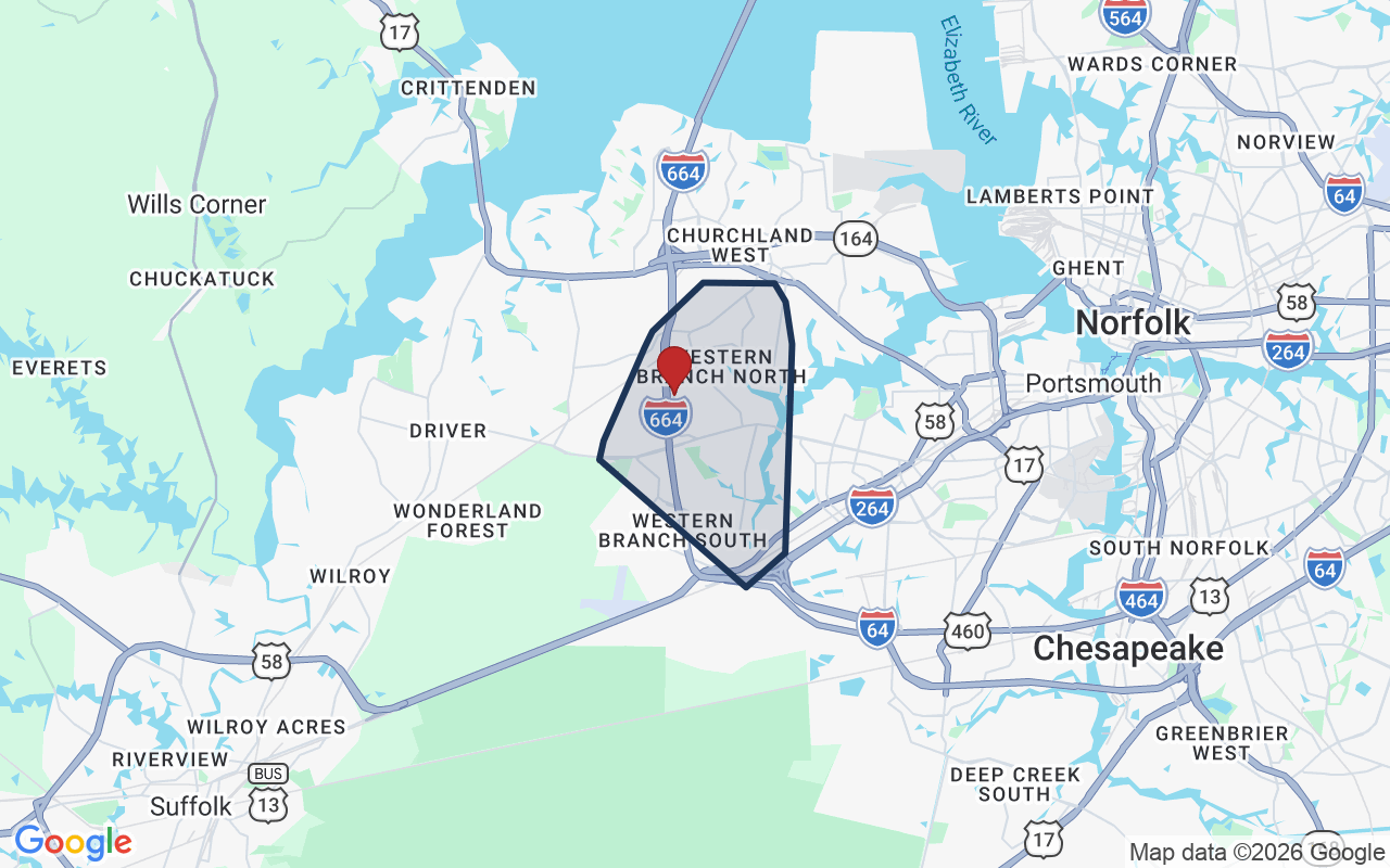 Map of Western Branch with neighborhood boundary