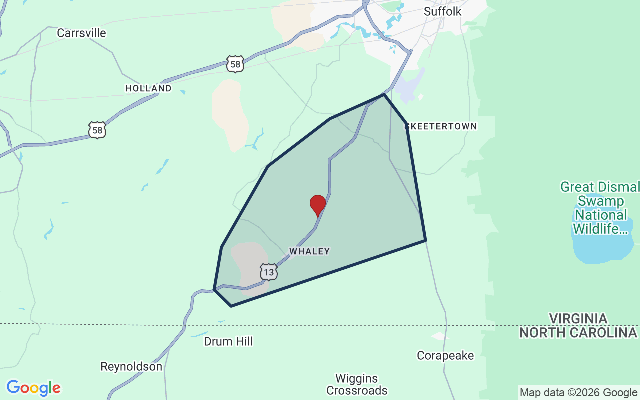 Map of Whaleyville with neighborhood boundary