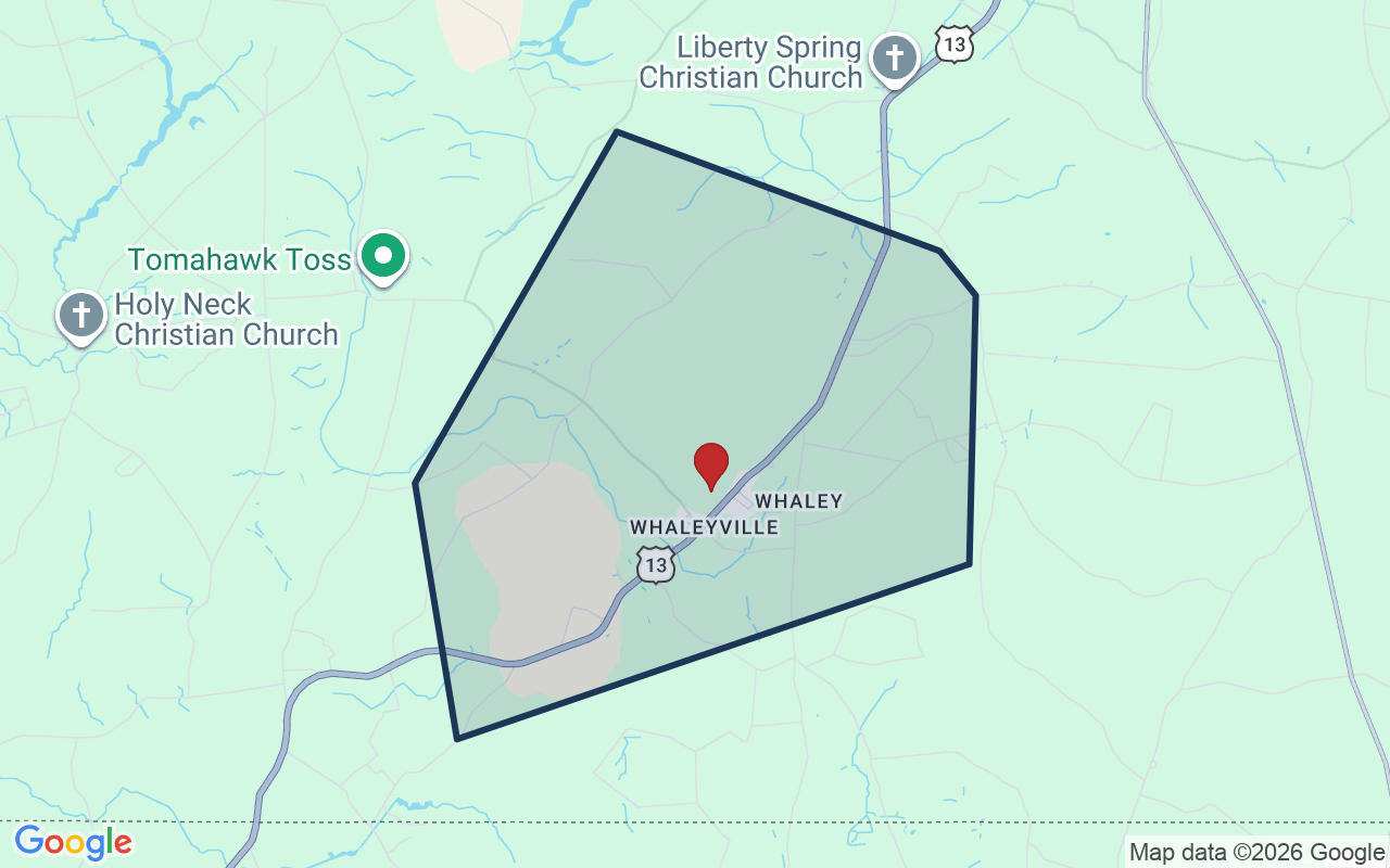 Map of Whaleyville with neighborhood boundary
