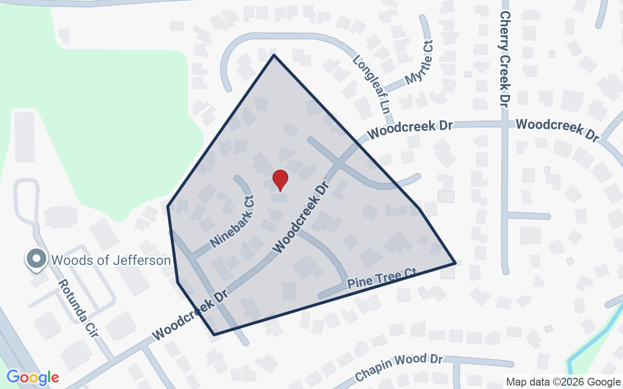 Map of Woodcreek with neighborhood boundary