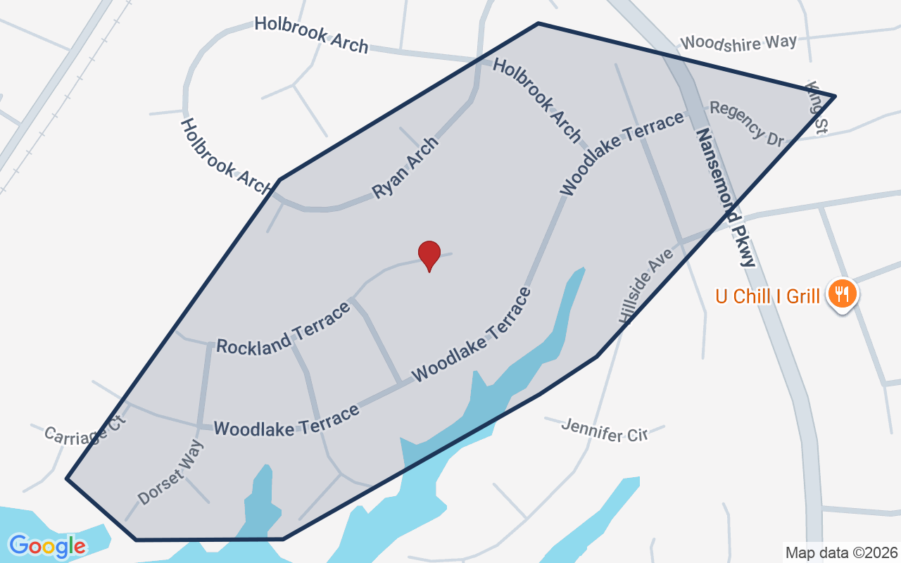 Map of Woodlake with neighborhood boundary